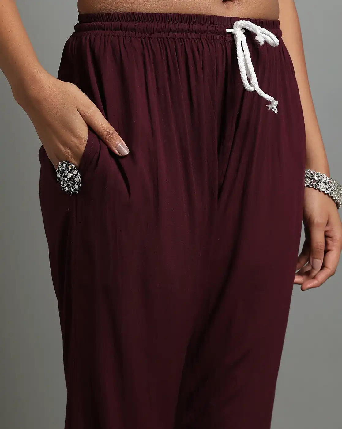 Eshara Wine Radiance Modal Suit with Ghas Patti Embroidery